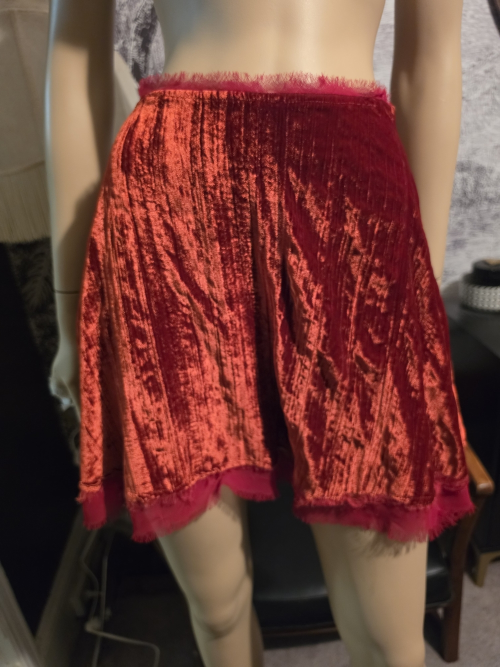 Urban Outfitters Crushed Velvet Mesh Trim Mini Skirt S